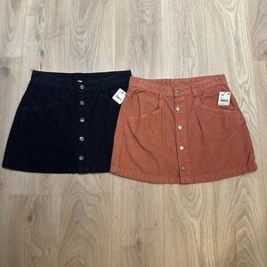 NWT Free People Ray Corduroy Mini Skirt Lot. Women's Size 12‎ Orange & Blue Boho